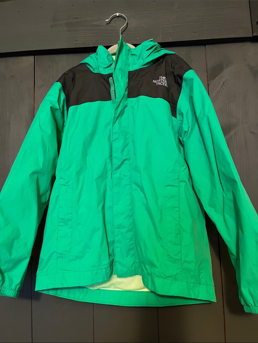 The North Face Bright Green and Black Hooded Rain Jacket